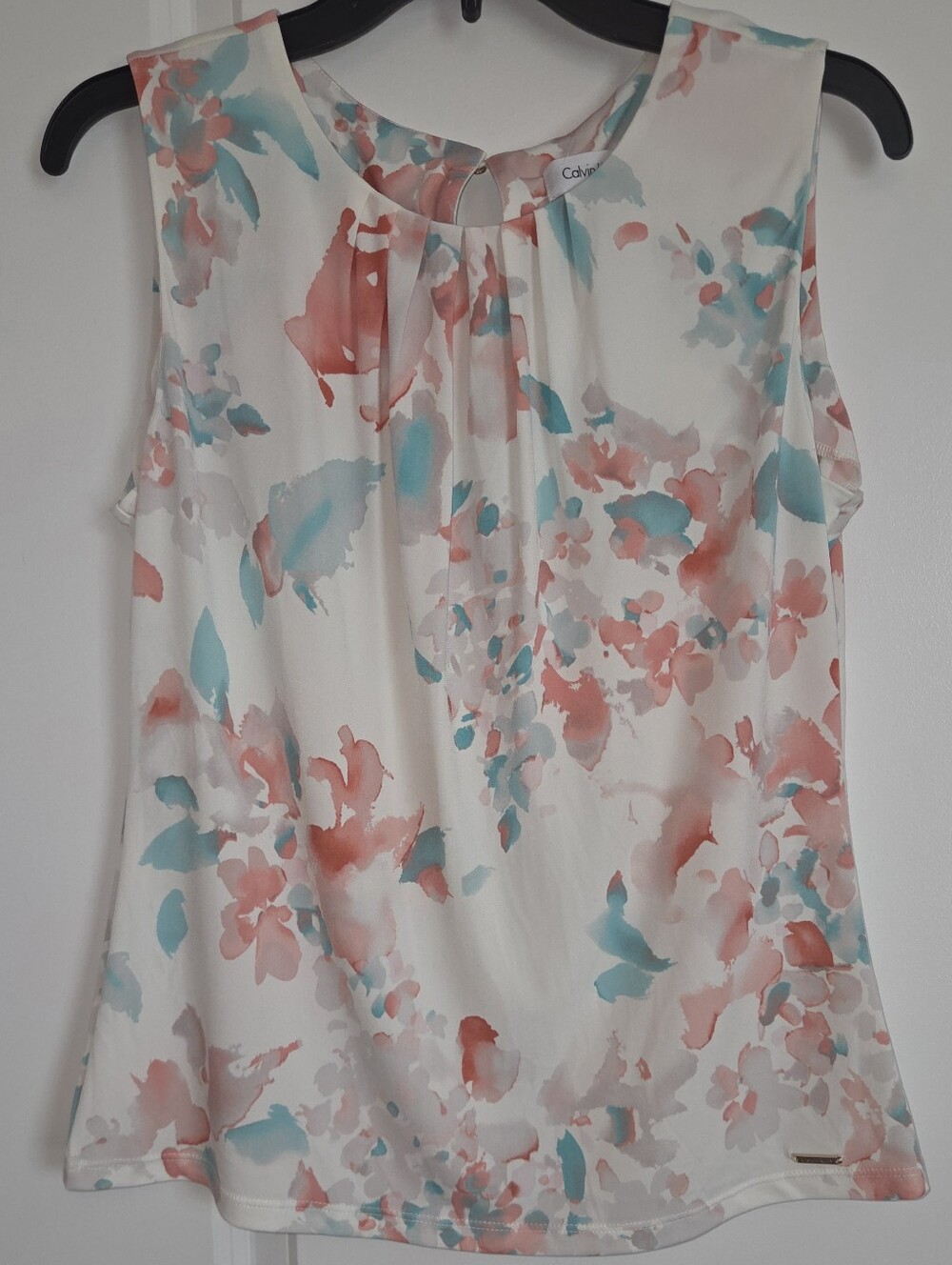 NWT Calvin Klein Pleated Neck Watercolor Floral Shell Top - Size M